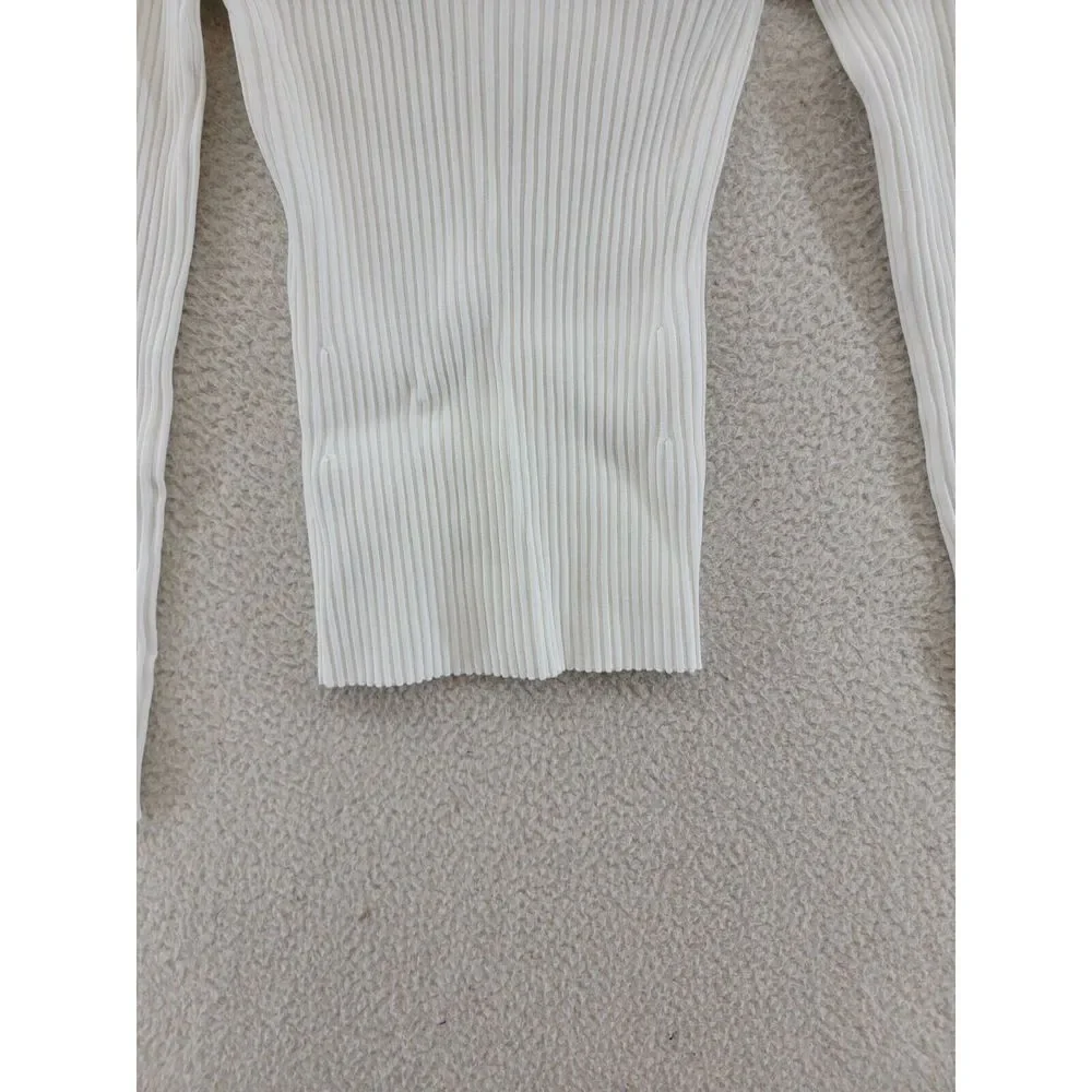 Helmut Lang Collared Rib Knit Cardigan Women's XS White Long Sleeve Button Front - Picture 11 of 15